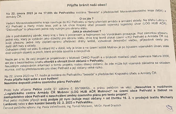 Nesouhlasí s vytvořením logistiky AČR Mošnov!